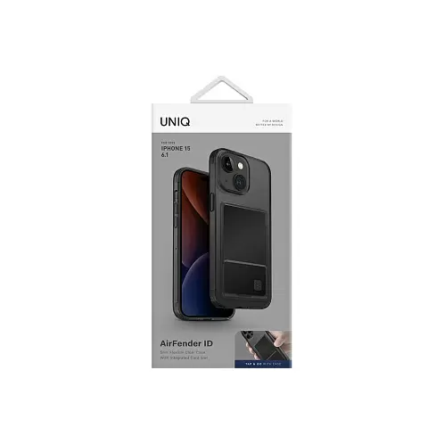 Чехол Uniq для iPhone 15 Air Fender ID, cardslot, серый