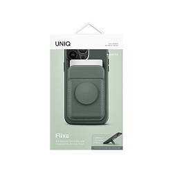 Чехол-бумажник Uniq FLIXA Magnetic card holder, с функцией стенда, зеленый